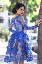 Chic Homecoming Dress Royal Blue Appliques Knee-length Short Prom Dress Party Dress JK356