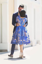 Chic Homecoming Dress Royal Blue Appliques Knee-length Short Prom Dress Party Dress JK356