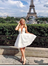 Lace Homecoming Dress Beautiful Straps Ivory Tulle Short Prom Dress Party Dress JK357