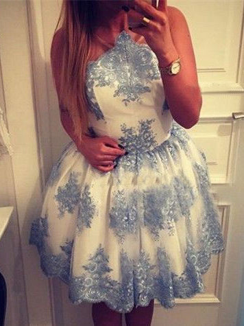 Beautiful Homecoming Dress Scoop Appliques Tulle Short Prom Dress Party Dress JK358