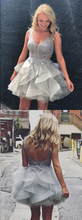 Chic Homecoming Dress Appliques V-neck Tulle Sexy Short Prom Dress Party Dress JK366|Annapromdress