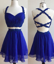 Two Piece Homecoming Dress Sexy Royal Blue Chiffon Short Prom Dress Party Dress JK376