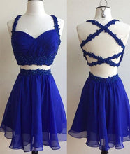 Two Piece Homecoming Dress Sexy Royal Blue Chiffon Short Prom Dress Party Dress JK376