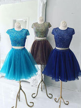 Two Piece Homecoming Dress Scoop Rhinestone Organza Short Prom Dress Party Dress JK377
