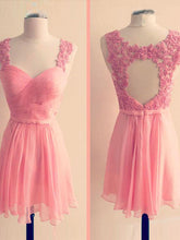 Beautiful Homecoming Dress Appliques Pink Chiffon Short Prom Dress Party Dress JK378