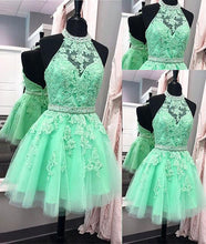 Chic Homecoming Dress Halter Appliques Sage Short Prom Dress Party Dress JK382