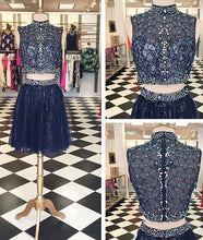 Two Piece Homecoming Dress High Neck Rhinestone Short Prom Dress Party Dress JK385