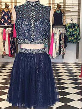 Two Piece Homecoming Dress High Neck Rhinestone Short Prom Dress Party Dress JK385