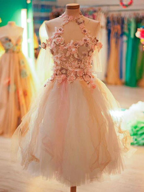 Beautiful Homecoming Dress Hand-Made Flower Appliques Short Prom Dress Party Dress JK390