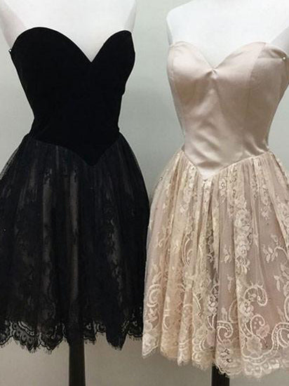 Little Black Dress Homecoming Dress Lace Sweetheart Short Prom Dress Party Dress JK392