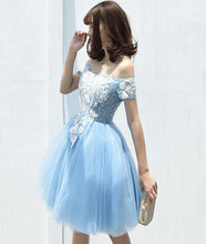 Beautiful Homecoming Dress Appliques Light Sky Blue Short Prom Dress Party Dress JK399