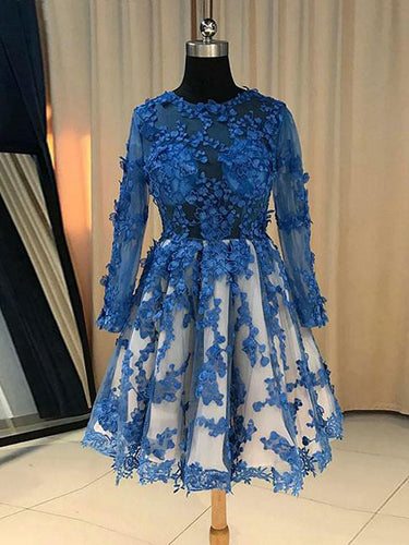 Long Sleeve Homecoming Dress Scoop Appliques Sexy Short Prom Dress Party Dress JK400