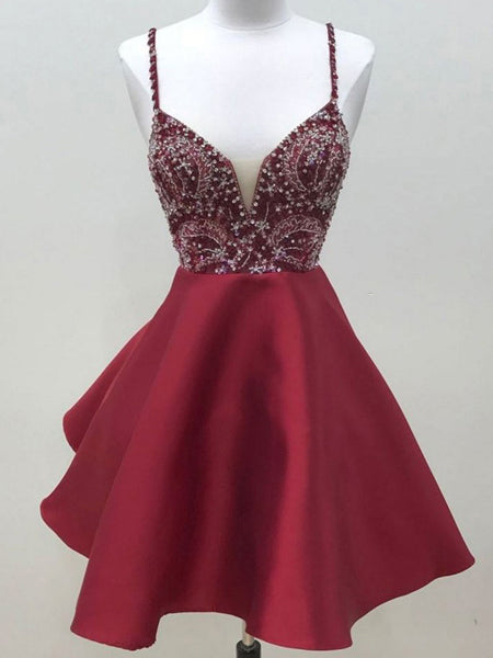 Sexy Homecoming Dress Spaghetti Straps Satin Short Prom Dress Party Dress JK407