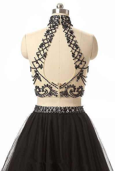 two piece black and white homecoming dress Black Lace A-line Satin Sweetheart Homecoming Dresses, Short Prom Dress, MH553