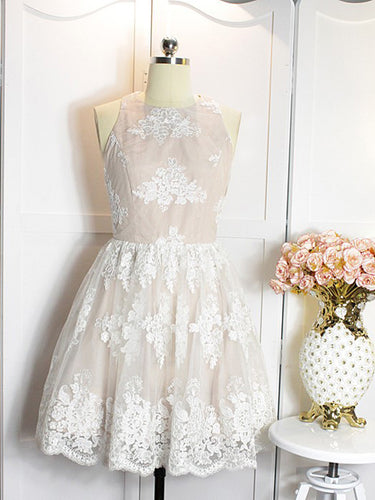 Beautiful Homecoming Dress Scoop Appliques Ivory Short Prom Dress Party Dress JK415