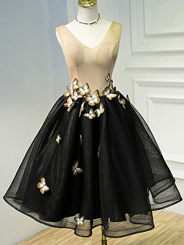 Little Black Dresses Homecoming Dress Butterfly V-neck Short Prom Dress Party Dress JK422