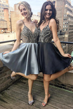 Sexy Homecoming Dress Spaghetti Straps Rhinestone Silver Short Prom Dress Party Dress JK424|Annapromdress