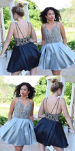 Sexy Homecoming Dress Spaghetti Straps Rhinestone Silver Short Prom Dress Party Dress JK424|Annapromdress