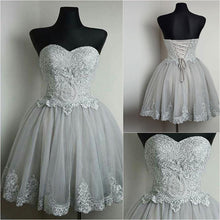 Sweetheart Homecoming Dress Silver Appliques Tulle Short Prom Dress Party Dress JK428