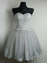 Sweetheart Homecoming Dress Silver Appliques Tulle Short Prom Dress Party Dress JK428