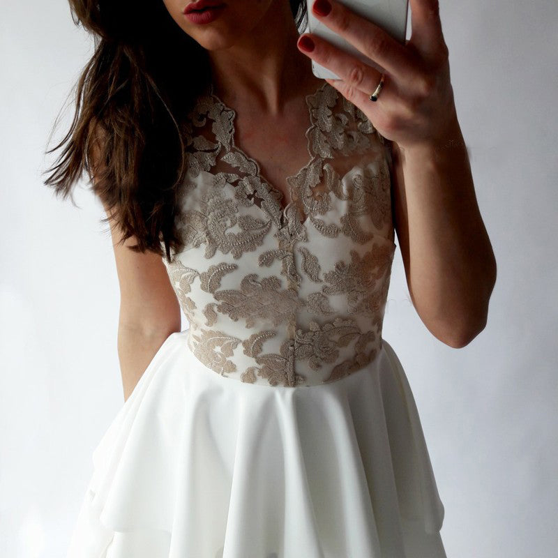 Sexy Homecoming Dress V-neck Lace Ivory Short Prom Dress Party Dress J ...