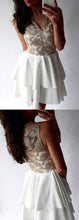 Sexy Homecoming Dress V-neck Lace Ivory Short Prom Dress Party Dress JK439