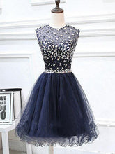 Dark Navy Homecoming Dress Rhinestone Chic Short Prom Dress Party Dress JK441