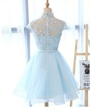 Chic Homecoming Dress Light Sky Blue Appliques Organza Short Prom Dress Party Dress JK445