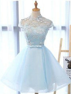 Chic Homecoming Dress Light Sky Blue Appliques Organza Short Prom Dress Party Dress JK445