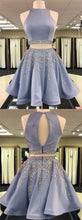 Two Piece Homecoming Dress Rhinestone Scoop Sexy Chic Short Prom Dress Party Dress JK459