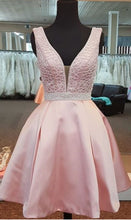 Beautiful Homecoming Dress Straps Pink Beading Short Prom Dress Party Dress JK460