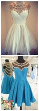 Chic Homecoming Dress Scoop Satin Beading Ivory Short Prom Dress Party Dress JK461