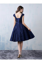 Chic Homecoming Dress A-line Dark Navy Lace Beading Short Prom Dress Party Dress JK463