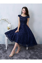Chic Homecoming Dress A-line Dark Navy Lace Beading Short Prom Dress Party Dress JK463