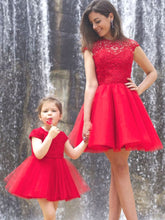 Lace Homecoming Dress A-line Scoop Tulle Red Short Prom Dress Party Dress JK466