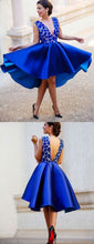Sexy High Low Homecoming Dress V-neck A-line Royal Blue Short Prom Dress Party Dress JK469