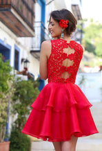 Lace Homecoming Dress A-line Scoop Organza Red Short Prom Dress Party Dress JK470