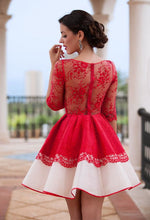 Chic Homecoming Dress Scoop A-line Red Lace Short Prom Dress Party Dress JK476