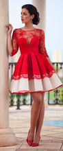 Chic Homecoming Dress Scoop A-line Red Lace Short Prom Dress Party Dress JK476
