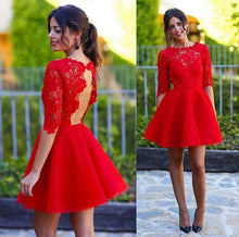 Red Homecoming Dress Scoop A-line Lace Sexy Short Prom Dress Party Dress JK477