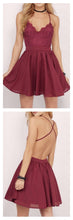 Burgundy Homecoming Dress Spaghetti Straps A-line Lace Short Prom Dress Party Dress JK479