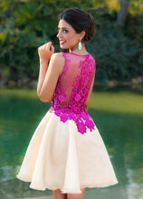 Chic Homecoming Dress Scoop Lace A-line Fuchsia Short Prom Dress Party Dress JK489
