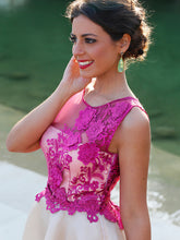 Chic Homecoming Dress Scoop Lace A-line Fuchsia Short Prom Dress Party Dress JK489