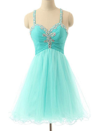 Sexy Homecoming Dress Spaghetti Straps A-line Short Prom Dress Sage Party Dress JK493