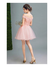 Pink Homecoming Dress Off-the-shoulder Lace A-line Short Prom Dress Cute Party Dress JK499