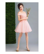 Pink Homecoming Dress Off-the-shoulder Lace A-line Short Prom Dress Cute Party Dress JK499