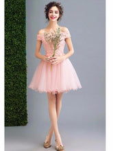 Pink Homecoming Dress Off-the-shoulder Lace A-line Short Prom Dress Cute Party Dress JK499