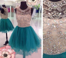 Chic Homecoming Dress Scoop A-line Rhinestone Short Prom Dress Tulle Party Dress JK503