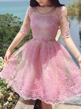 Cute Homecoming Dress A-line Scoop Appliques Half Sleeve Short Prom Dress Party Dress JK501