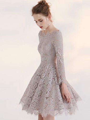 Lace Homecoming Dress A-line Off-the-shoulder Long Sleeve Short Prom Dress Chic Party Dress JK505